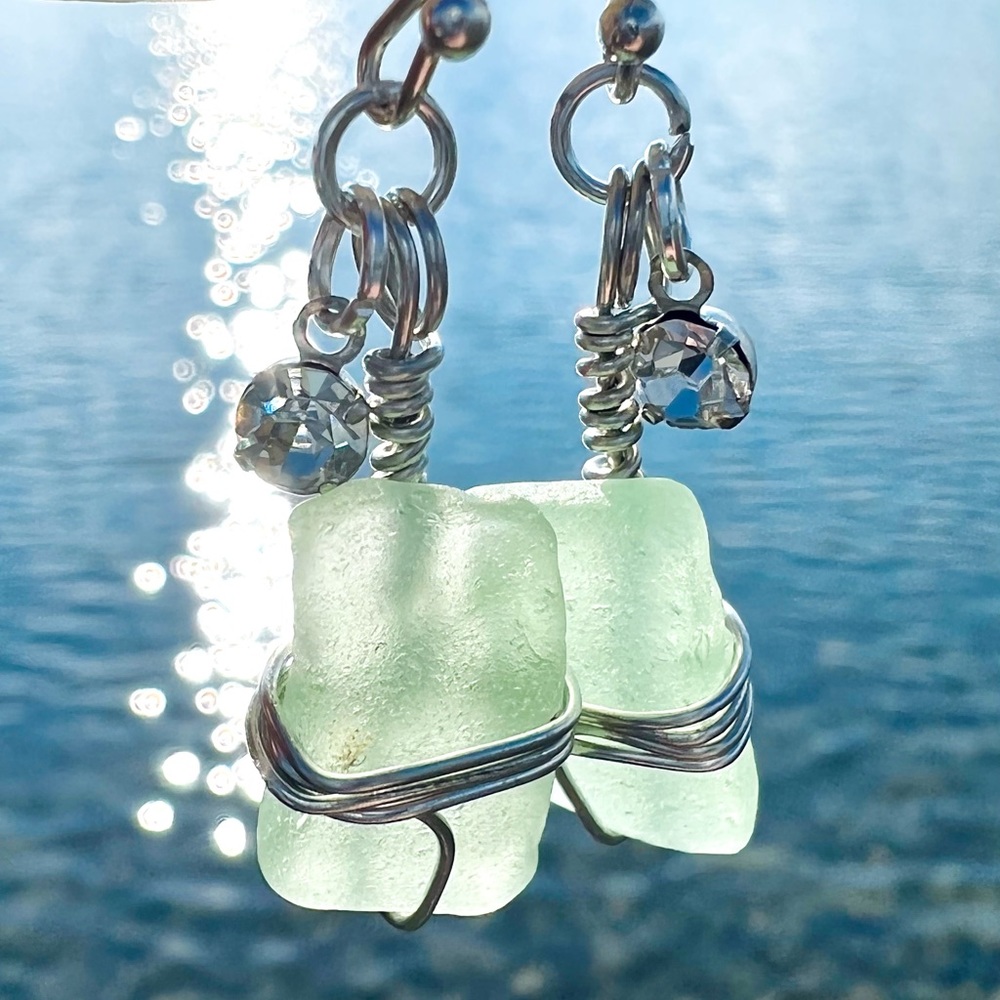 Ocean Seafoam Rhinestone Earrings